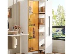 Vitrine com porta de vidro e LEDs - 70 x 40 x 160 cm - com prateleira lateral deslizante - MDF - branca