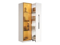 Vitrine com porta de vidro e LEDs - 70 x 40 x 160 cm - com prateleira lateral deslizante - MDF - branca