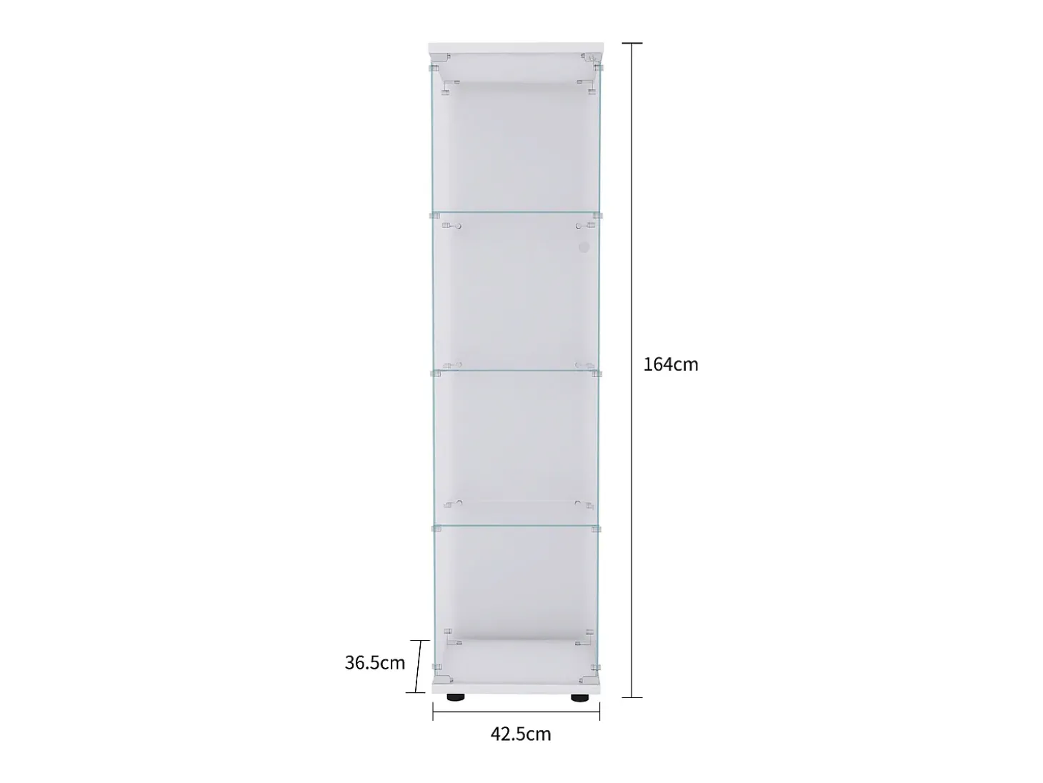 Vitrine com porta de vidro, 164 x 43 x 36 cm, 4 prateleiras, estante antiga independente, branca