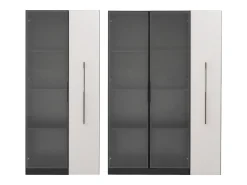 Vitrine com porta de vidro e LEDs - 70 x 40 x 160 cm - com prateleira lateral deslizante - MDF - preto e branco