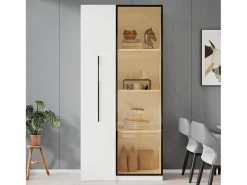 Vitrine com porta de vidro - 70 x 40 x 160 cm - com LEDs + gaveta lateral - MDF - branco