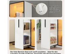Vitrine com porta de vidro - 70 x 40 x 160 cm - com LEDs + gaveta lateral - MDF - branco