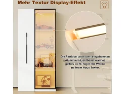 Vitrine com porta de vidro - 70 x 40 x 160 cm - com LEDs + gaveta lateral - MDF - branco