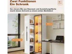 Vitrine com porta de vidro - 70 x 40 x 160 cm - com LEDs + gaveta lateral - MDF - branco