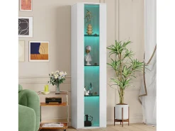 Vitrine com porta em acrílico e iluminação LED - prateleiras em vidro - Branco 40 x 29 x 170 cm