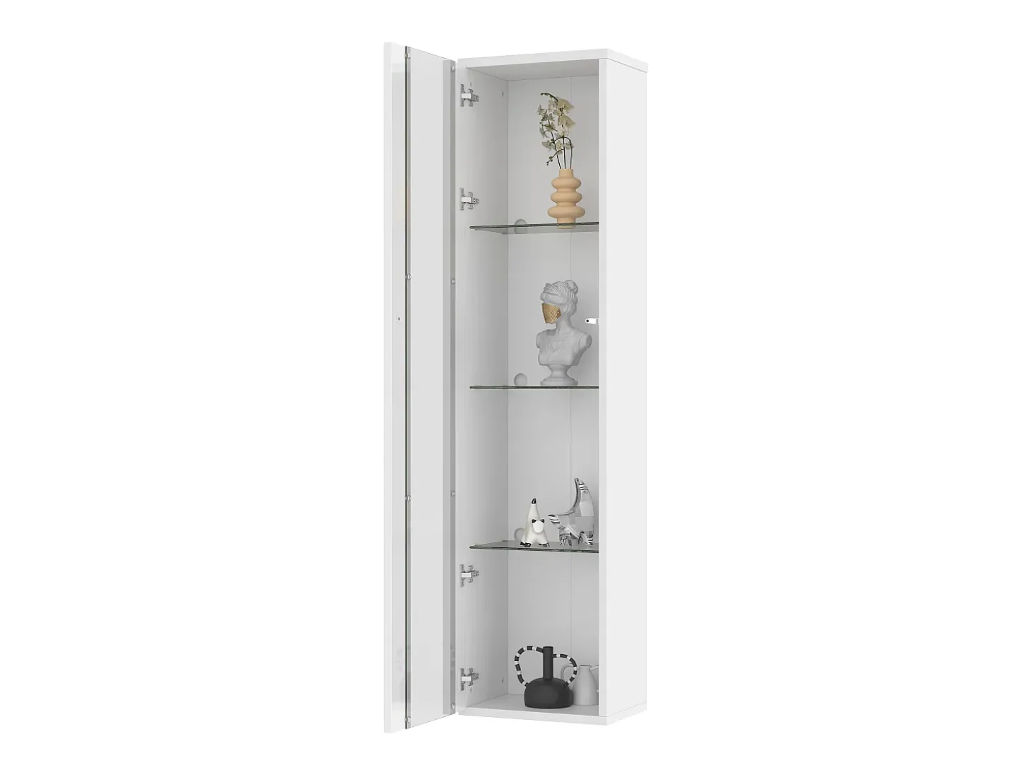 Vitrine com porta em acrílico e iluminação LED - prateleiras em vidro - Branco 40 x 29 x 170 cm