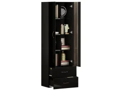 Vitrine com porta transparente - 60 x 35 x 182,5 cm - com LEDs + 2 portas + 2 gavetas - aglomerado - preto