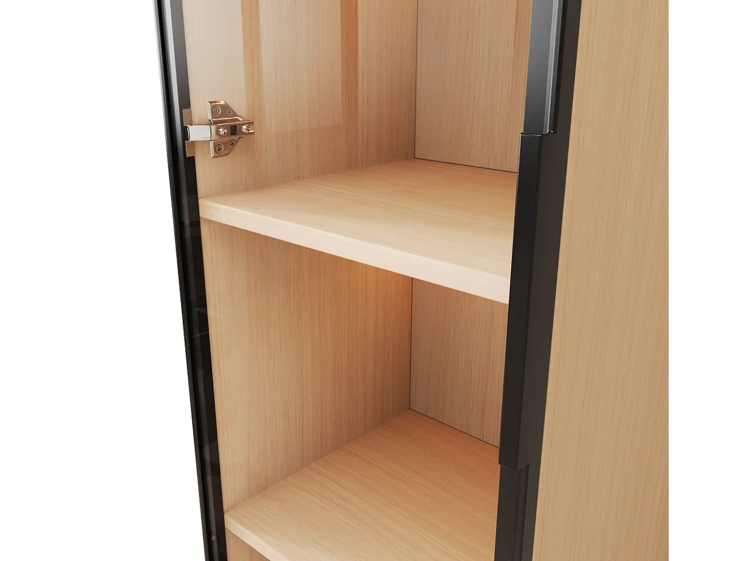 Vitrine con porta de vidro 40x40x165 cm - Iluminação LED - 1 porta de vidro temperado - Folheado de carvalho - MDF - Natural