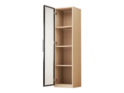 Vitrine con porta de vidro 40x40x165 cm - Iluminação LED - 1 porta de vidro temperado - Folheado de carvalho - MDF - Natural