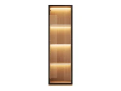 Vitrine con porta de vidro 40x40x165 cm - Iluminação LED - 1 porta de vidro temperado - Folheado de carvalho - MDF - Natural