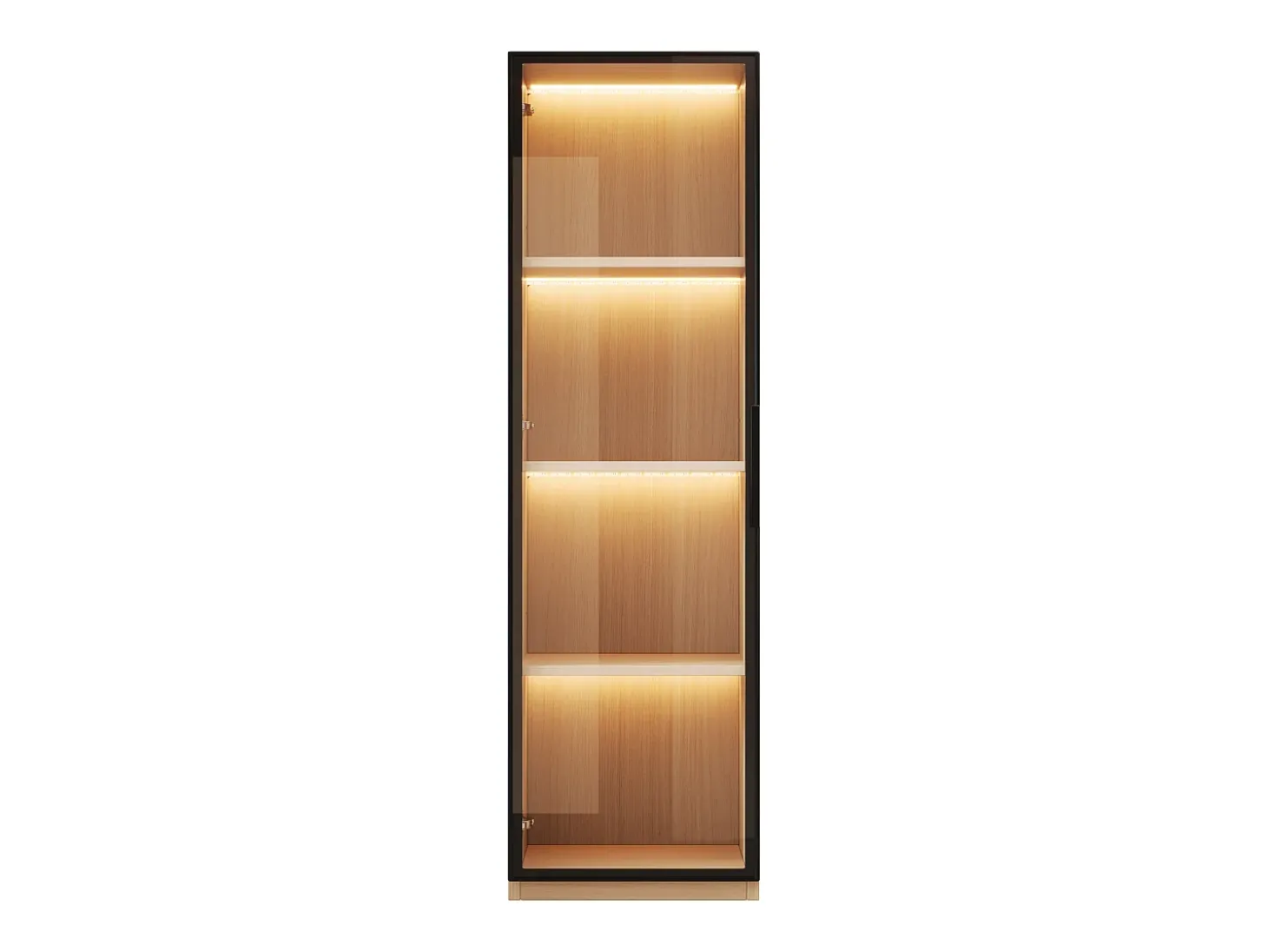 Vitrine con porta de vidro 40x40x165 cm - Iluminação LED - 1 porta de vidro temperado - Folheado de carvalho - MDF - Natural