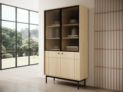 Vitrine: cor: carvalho linea, pés pretos, 103,5 x 184,6 x 39 cm
