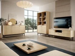 Vitrine: cor: carvalho linea, pés pretos, 103,5 x 184,6 x 39 cm