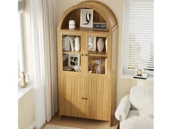 Vitrine curva 78x40x176 cm - 4 portas - Vitrine de vidro - Painéis de partículas - Natural