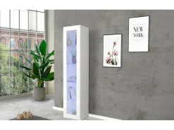 Vitrine Dcomi, Aparador com prateleiras de vidro, Móveis de sala multiuso com luz LED, 100% Fabricado na Itália, 40x30h180 cm, Branco brilhante