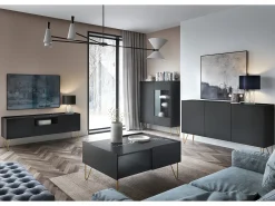Vitrine de 2 portas em laminado preto com vidro 97x122 cm
