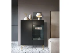 Vitrine de 2 portas em laminado preto com vidro 97x122 cm