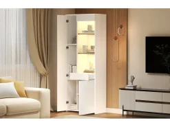 Vitrine de alto brilho - 70 x 35 x 180 cm - com 1 gaveta + 2 portas + LEDs - aglomerado - branco