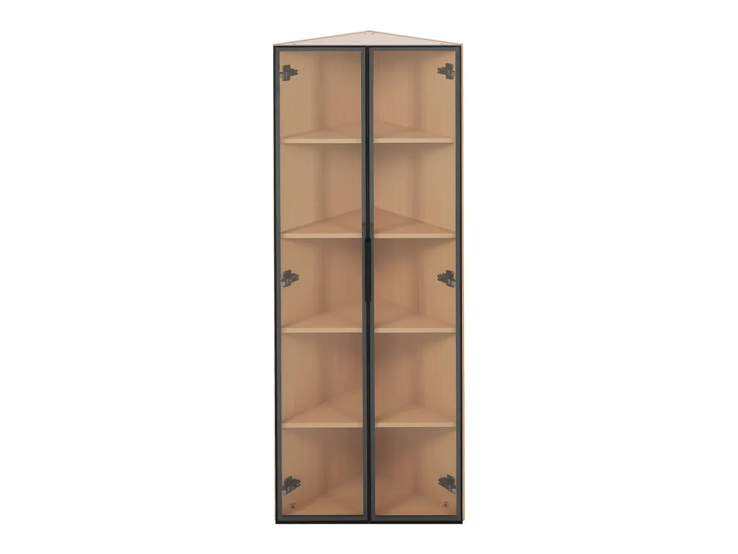 Vitrine de canto 62×35×160 cm - com iluminação LED - 2 portas de vidro - natural