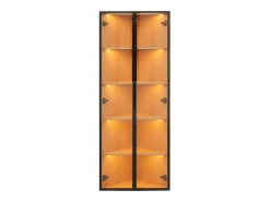 Vitrine de canto 62×35×160 cm - com iluminação LED - 2 portas de vidro - natural
