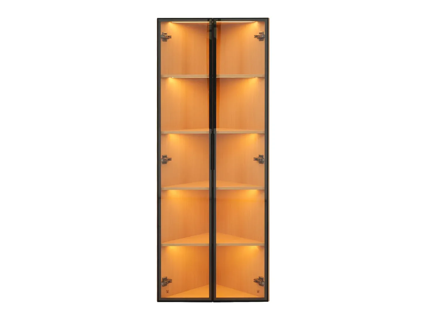 Vitrine de canto 62×35×160 cm - com iluminação LED - 2 portas de vidro - natural
