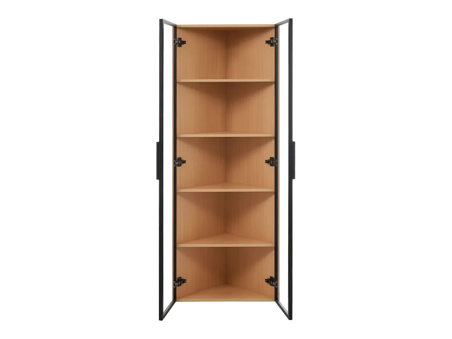 Vitrine de canto 62×35×160 cm - com iluminação LED - 2 portas de vidro - natural
