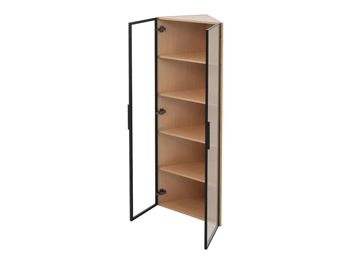 Vitrine de canto 62×35×160 cm - com iluminação LED - 2 portas de vidro - natural