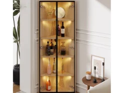Vitrine de canto 62×35×160 cm - com iluminação LED - 2 portas de vidro - natural