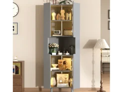 Vitrine de canto laqueada - 63,5 x 45 x 157,5 cm - com LEDs + 2 portas + prateleira - MDF - cinza