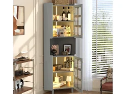 Vitrine de canto laqueada - 63,5 x 45 x 157,5 cm - com LEDs + 2 portas + prateleira - MDF - cinza