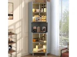 Vitrine de canto laqueada - 63,5 x 45 x 157,5 cm - com LEDs + 2 portas + prateleira - MDF - cinza