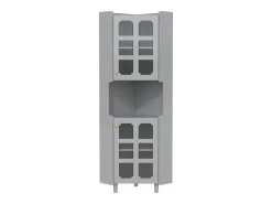 Vitrine de canto laqueada - 63,5 x 45 x 157,5 cm - com LEDs + 2 portas + prateleira - MDF - cinza