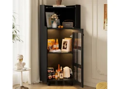 Vitrine de canto preta - Com iluminação LED e 2 portas de vidro