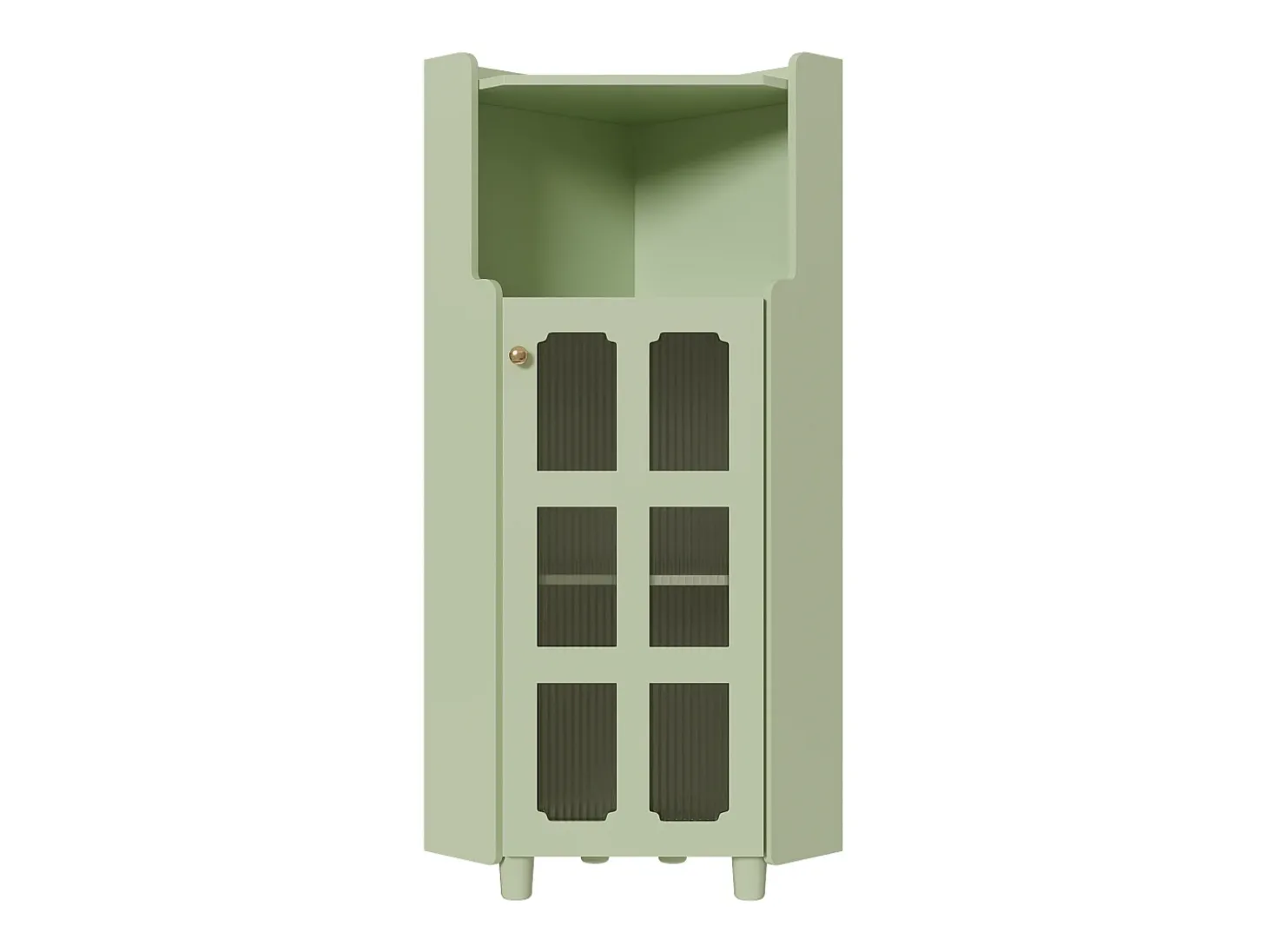 Vitrine de canto verde com iluminação LED e 2 portas de vidro - Madeira MDF