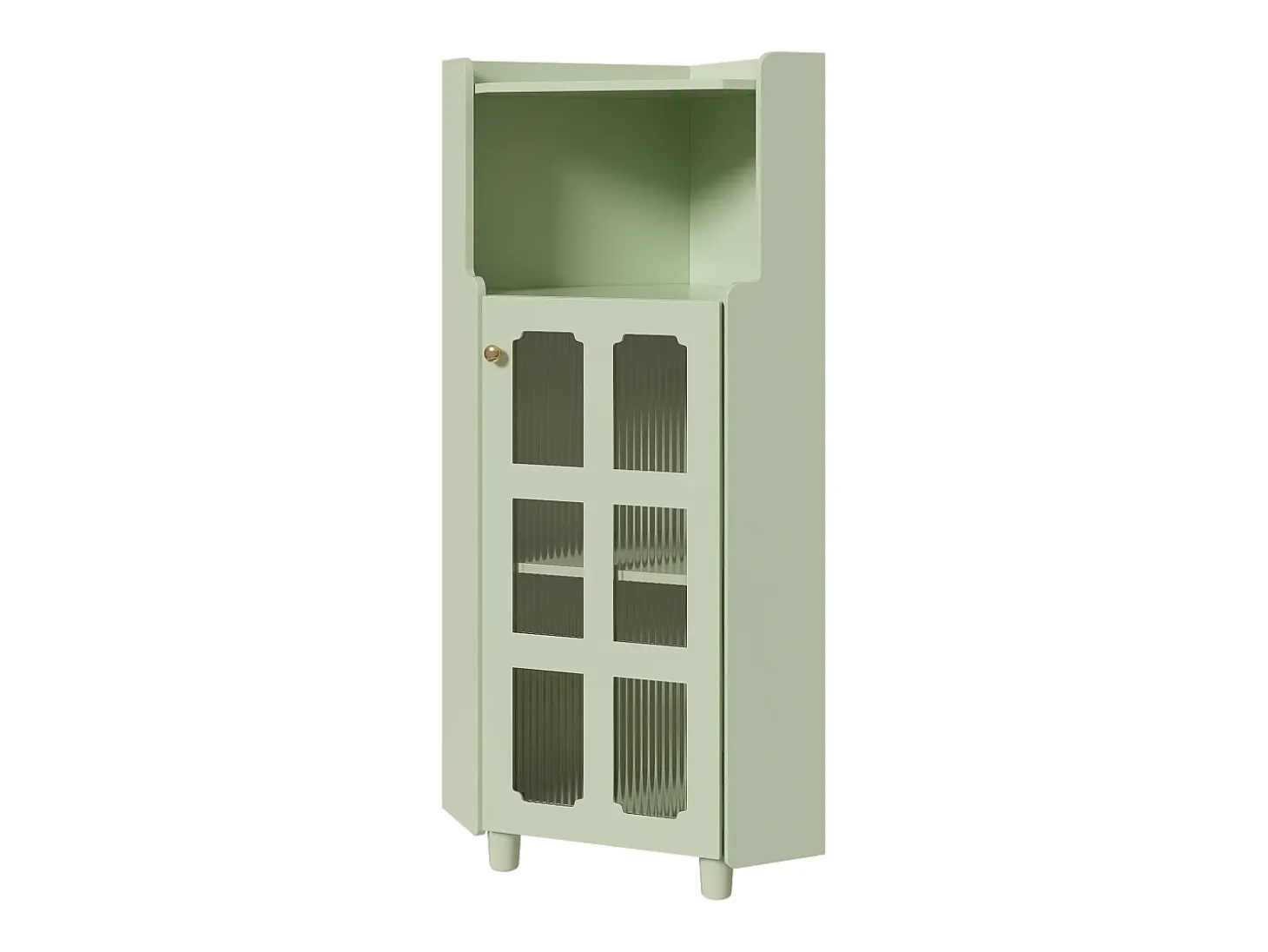 Vitrine de canto verde com iluminação LED e 2 portas de vidro - Madeira MDF