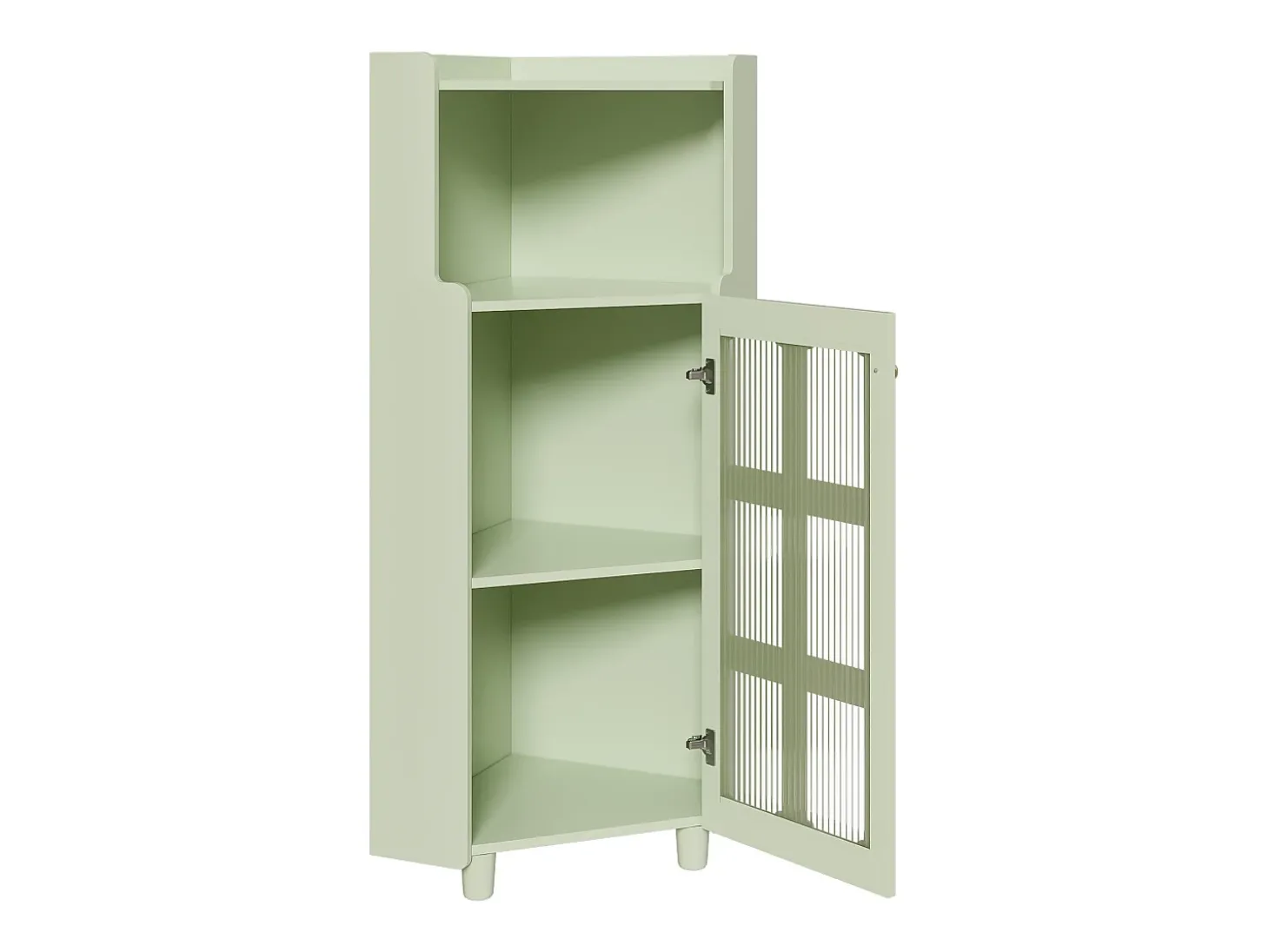 Vitrine de canto verde com iluminação LED e 2 portas de vidro - Madeira MDF