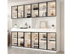 Vitrine de Parede - 12 Portas Vidro + 6 Gavetas - com LED RGB - Painel Partículas 240x36x200cm