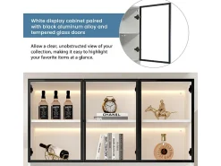 Vitrine de Parede - 6 Portas de Vidro + 3 Gavetas - com LED RGB - Painel Partículas 120x36x200cm