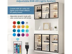 Vitrine de Parede - 6 Portas de Vidro + 3 Gavetas - com LED RGB - Painel Partículas 120x36x200cm
