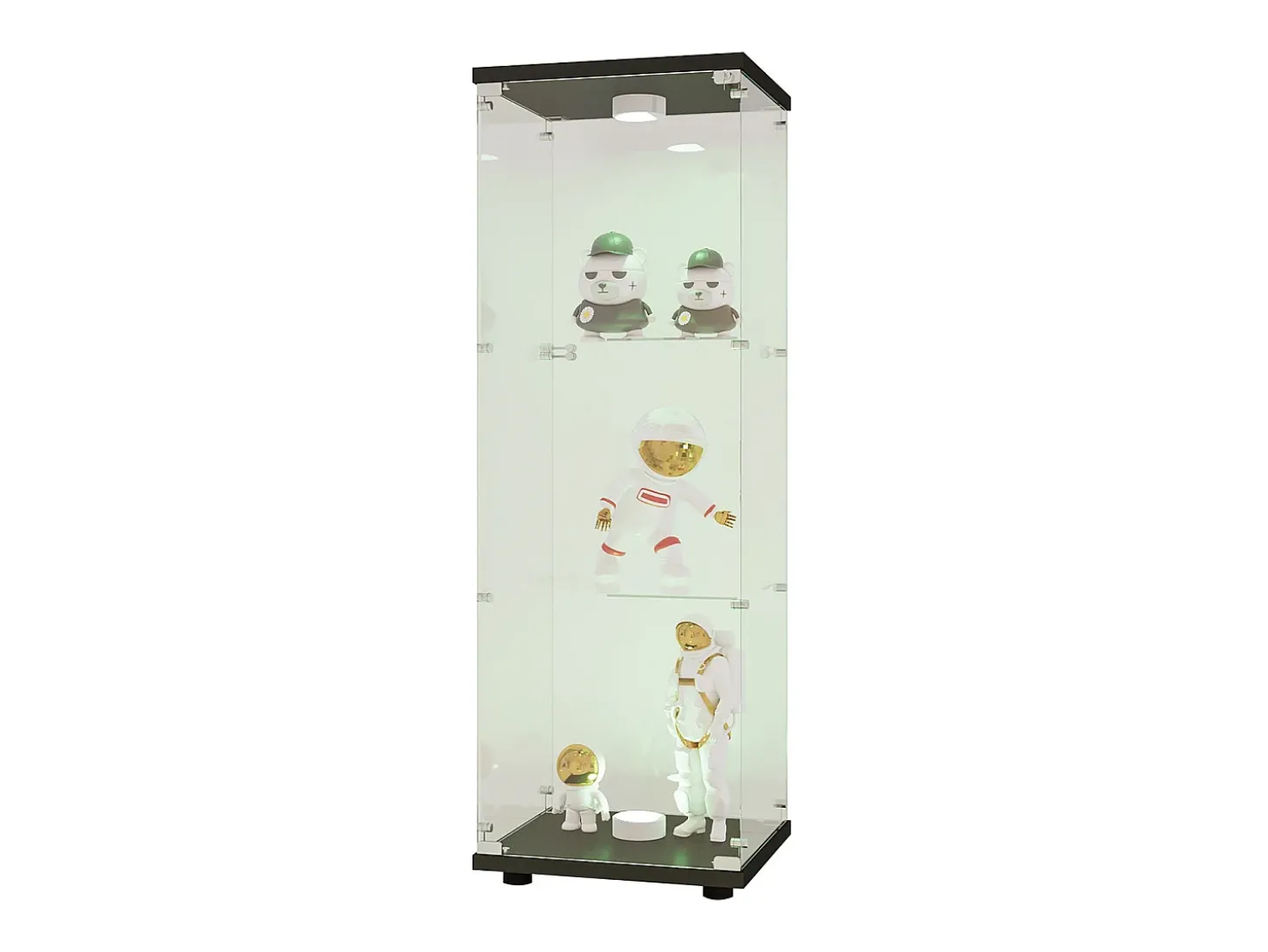 Vitrine de Vidro - 3 Prateleiras - Com LEDs, Luz e Trava, Preta