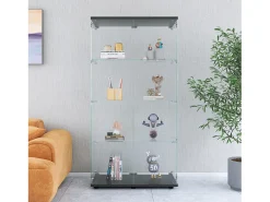 Vitrine de vidro – 4 prateleiras, 2 portas, vitrine independente, preta, 81x37x165 cm