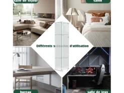 Vitrine de vidro – 5 prateleiras, portas duplas, vitrine para sala de estar