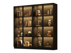 Vitrine de vidro - 160 x 40 x 160 cm - com LEDs - Armazenamento de 4 portas com prateleiras móveis - aglomerado - preto
