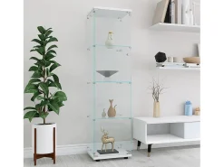 Vitrine de vidro 164 cm – 4 prateleiras, 1 porta com fechadura, Móvel de arrumação moderno, Branco