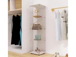 Vitrine de vidro 164 cm – 4 prateleiras, 1 porta com fechadura, Móvel de arrumação moderno, Branco