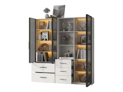 Vitrine de vidro à prova de poeira - 140 x 40 x 160 cm - com compartimentos de vidro e abertos + LEDs - aglomerado - branca