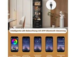 Vitrine de Vidro Brilhante - 60 x 180 x 35 cm - com LEDs - Vitrine Vertical com 3 Gavetas - MDF - Preto