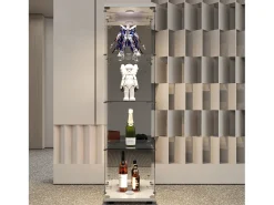 Vitrine de vidro com 1 porta e fechadura, para sala de estar, branca com luz e espelho, 164x42,5x36,5 cm