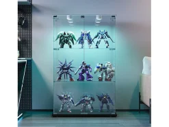 Vitrine de vidro com 4 prateleiras e portas duplas – Móveis elegantes para sala de estar
