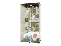 Vitrine de vidro com 4 prateleiras, vitrine de 2 portas com luz e fechadura, preta